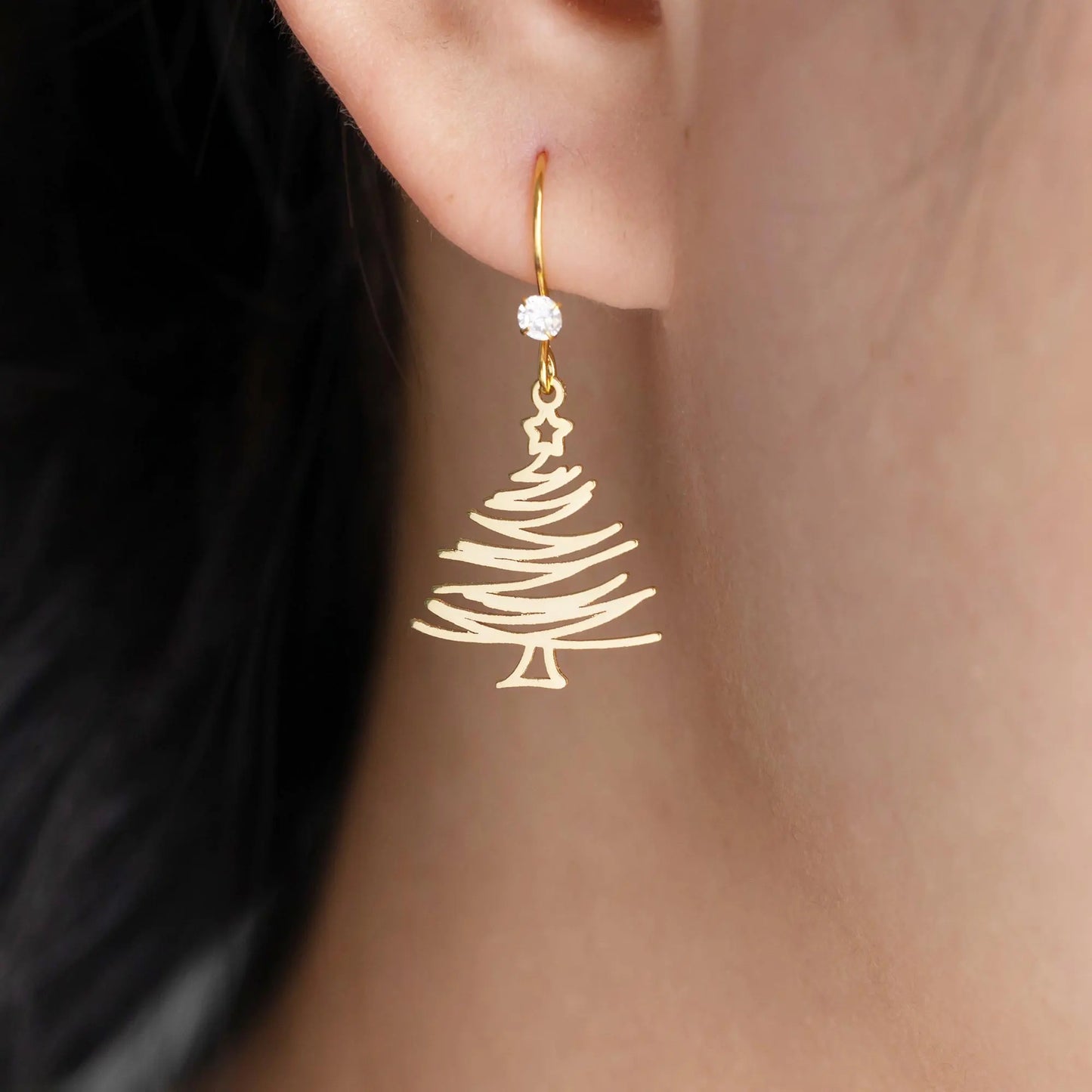 Sterling Silver Christmas Tree Earrings for Women, Christmas Tree Pendant, Dainty Christmas Jewelry, Christmas, Holiday Gift, Gift for Her