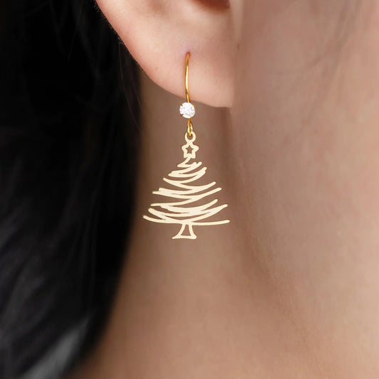 Sterling Silver Christmas Tree Earrings for Women, Christmas Tree Pendant, Dainty Christmas Jewelry, Christmas, Holiday Gift, Gift for Her