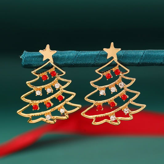 Christmas Earrings with Christmas Tree Colorful Zircon Christmas Tree Earrings for Women Personality Earrings Party Jewelry Christmas Gift