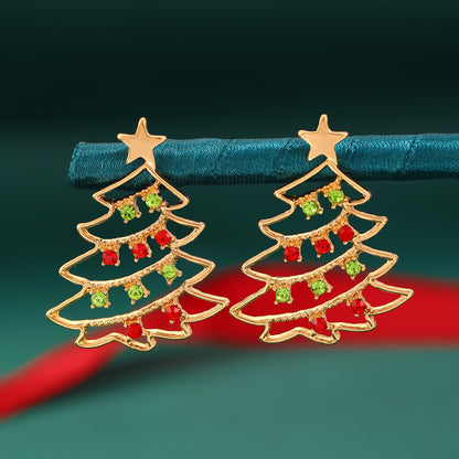 Christmas Earrings with Christmas Tree Colorful Zircon Christmas Tree Earrings for Women Personality Earrings Party Jewelry Christmas Gift